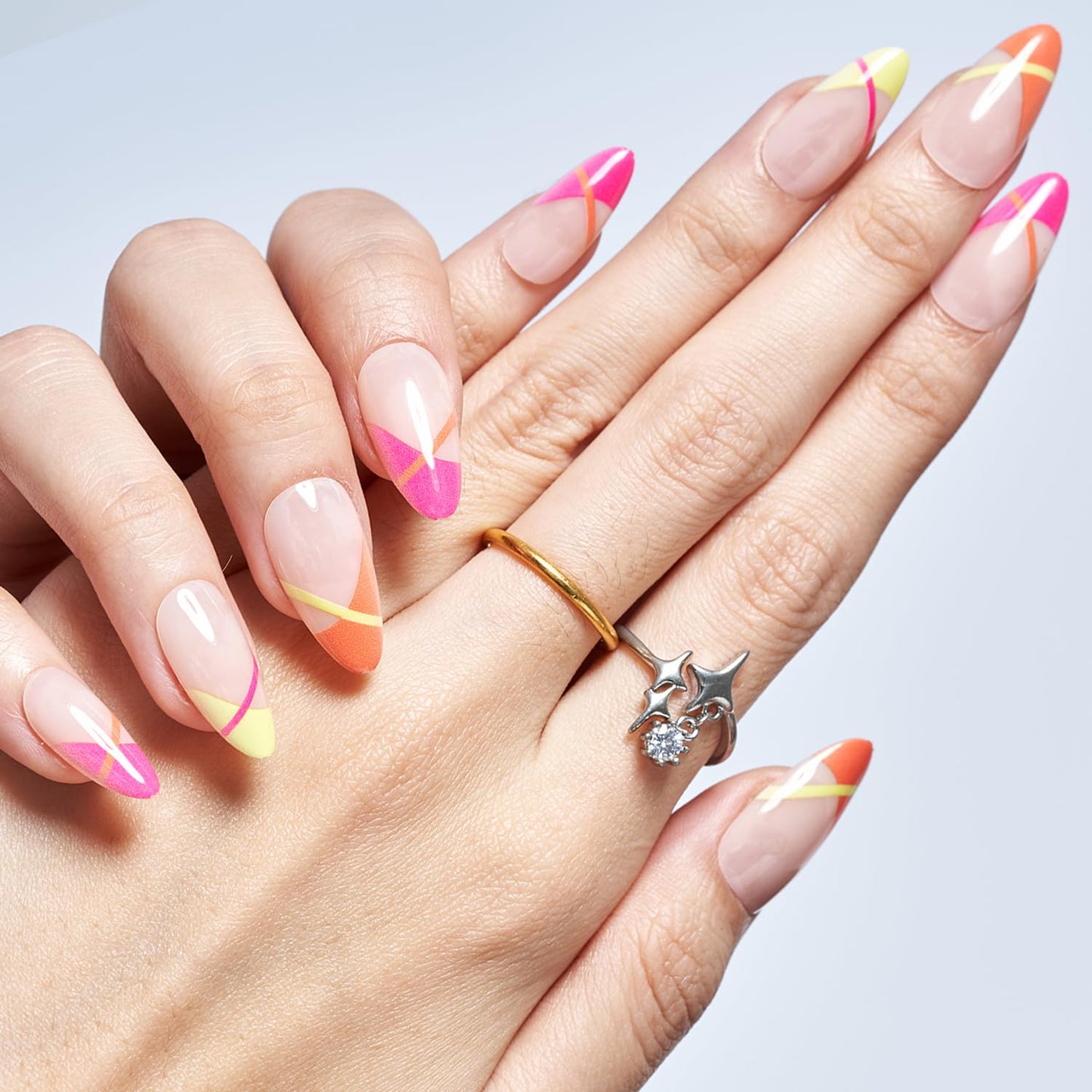Sunfire Kiss – Neon French Tip Almond Press-On Nails