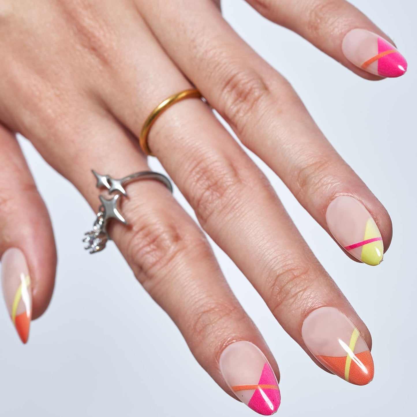 Sunfire Kiss – Neon French Tip Almond Press-On Nails