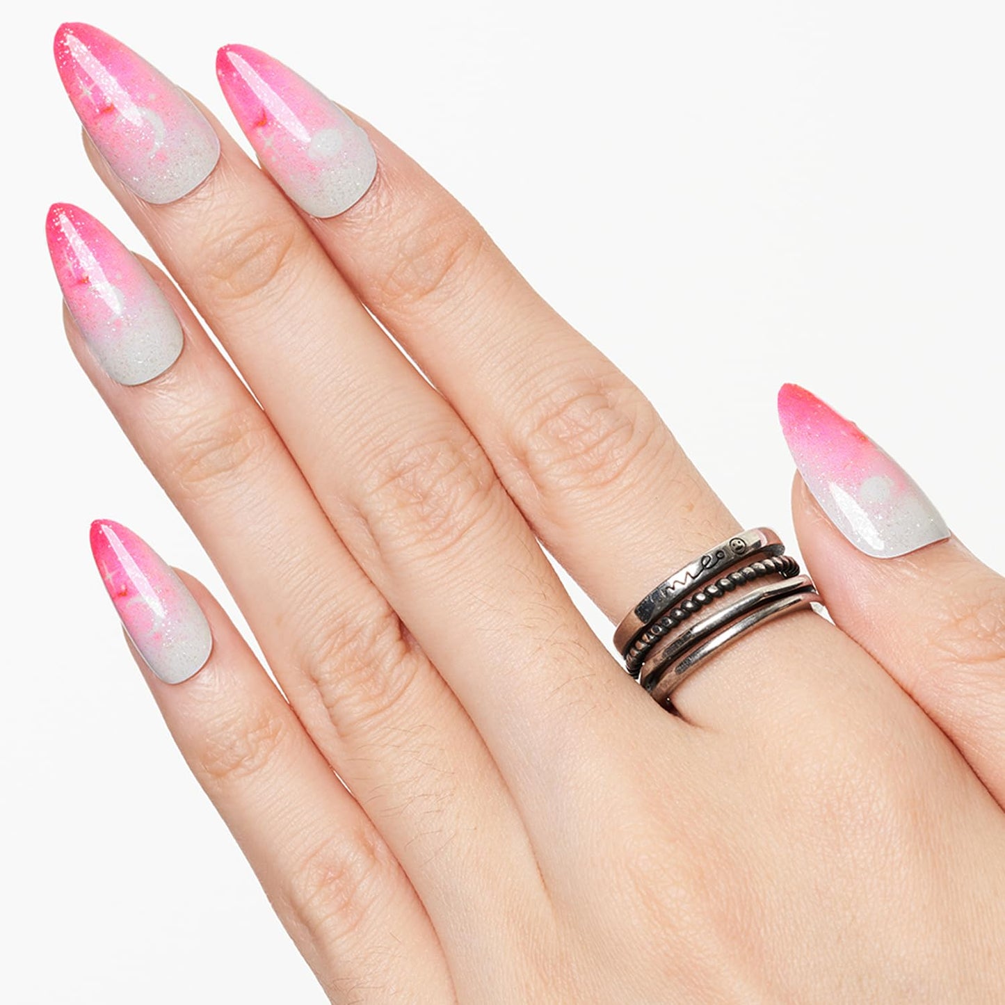 Rosy Veil – Pink Ombré Glossy Almond Press-On Nails