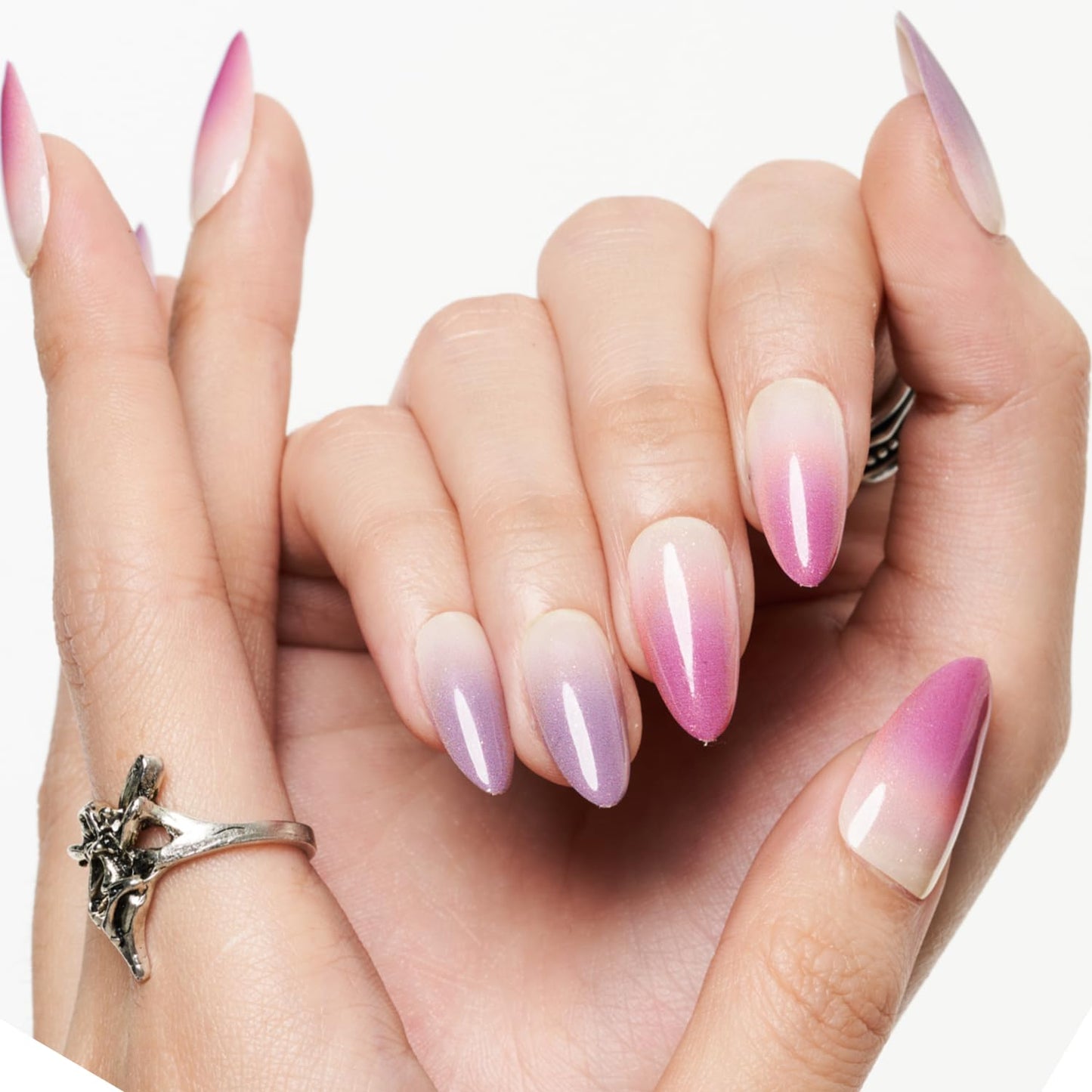 Witchlight Bloom – Pink Lavender Ombré Almond Press-On Nails