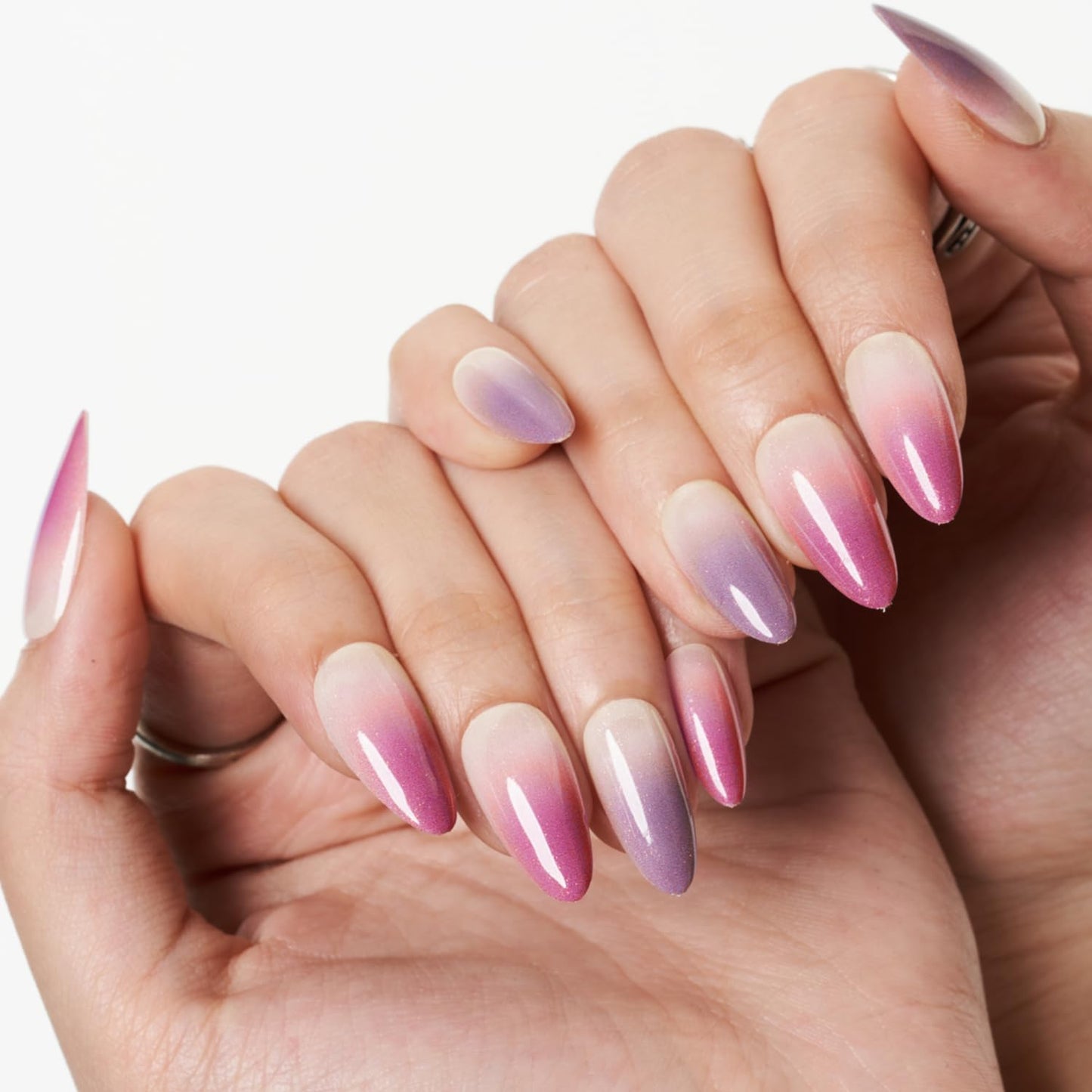 Witchlight Bloom – Pink Lavender Ombré Almond Press-On Nails