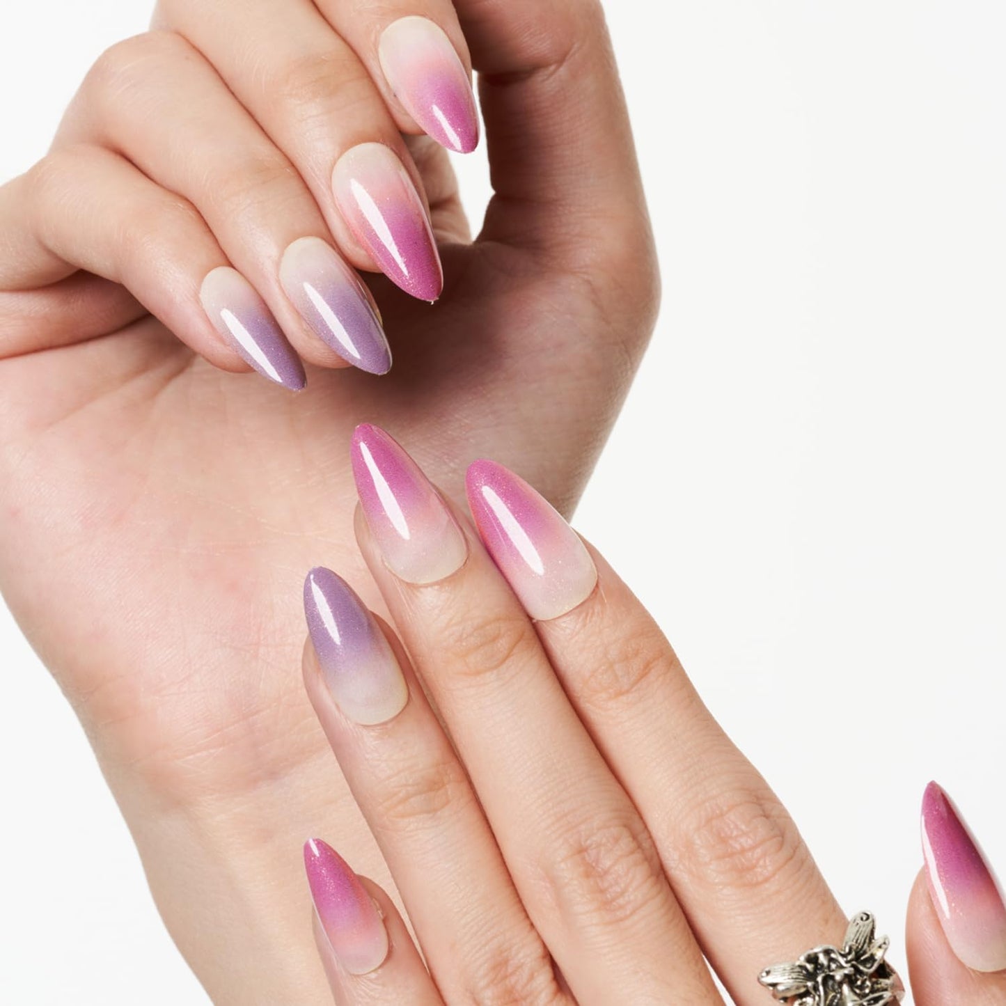Witchlight Bloom – Pink Lavender Ombré Almond Press-On Nails