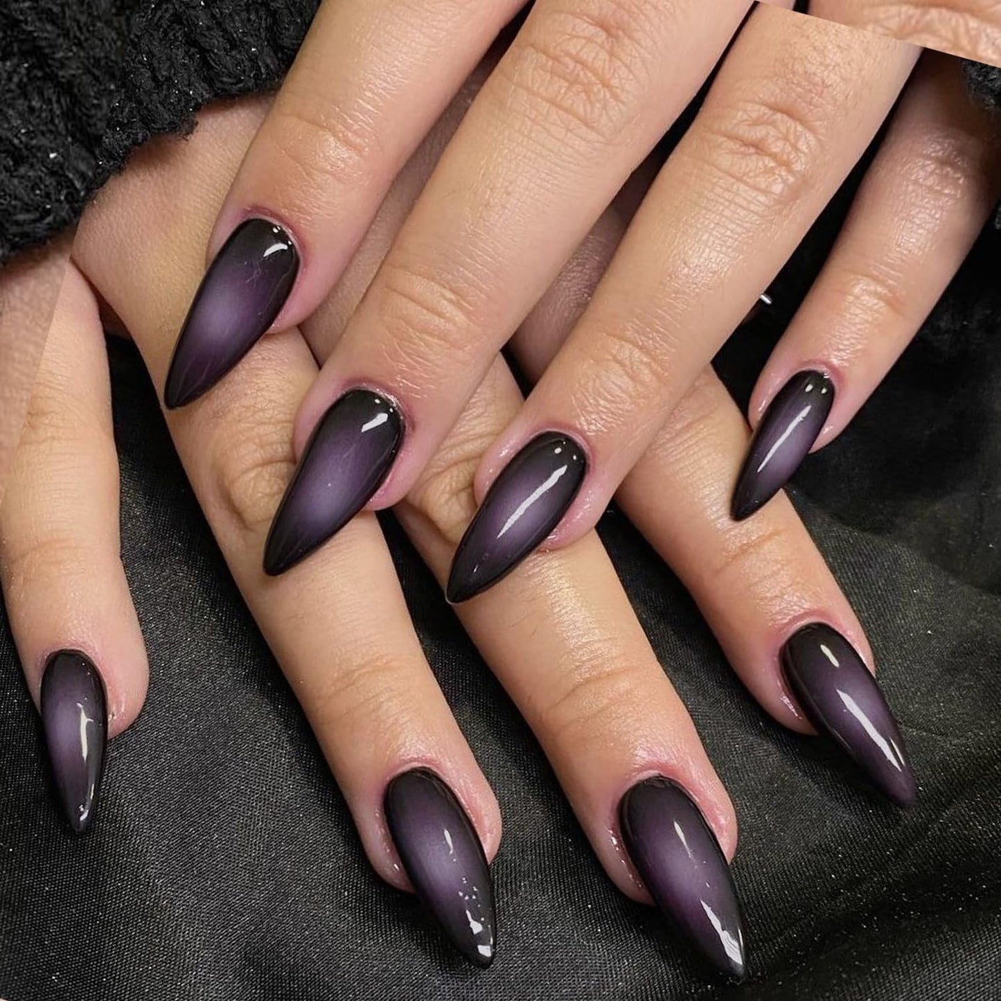 Celestial Storm – Silver Holographic Almond Press-On Nails