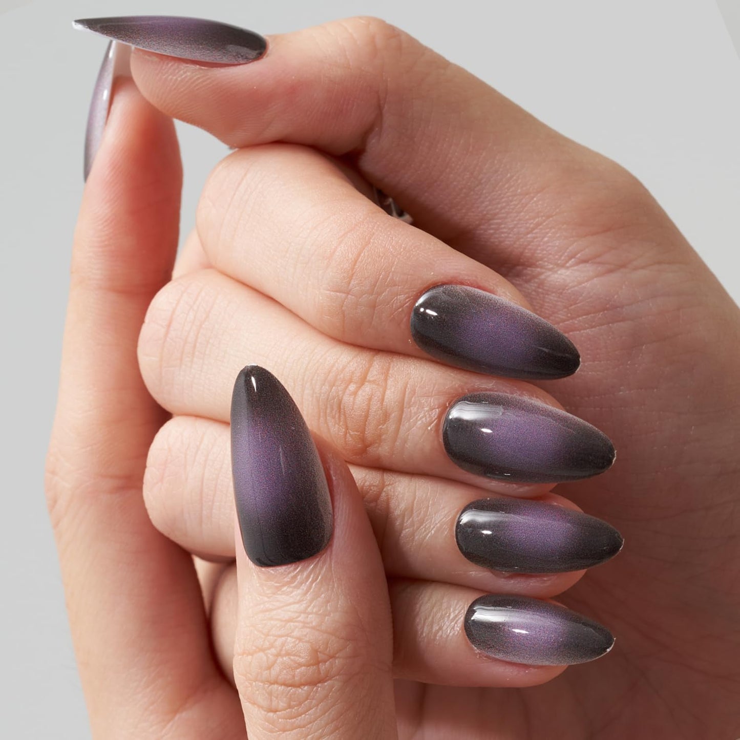 Celestial Storm – Silver Holographic Almond Press-On Nails