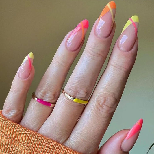 Sunfire Kiss – Neon French Tip Almond Press-On Nails