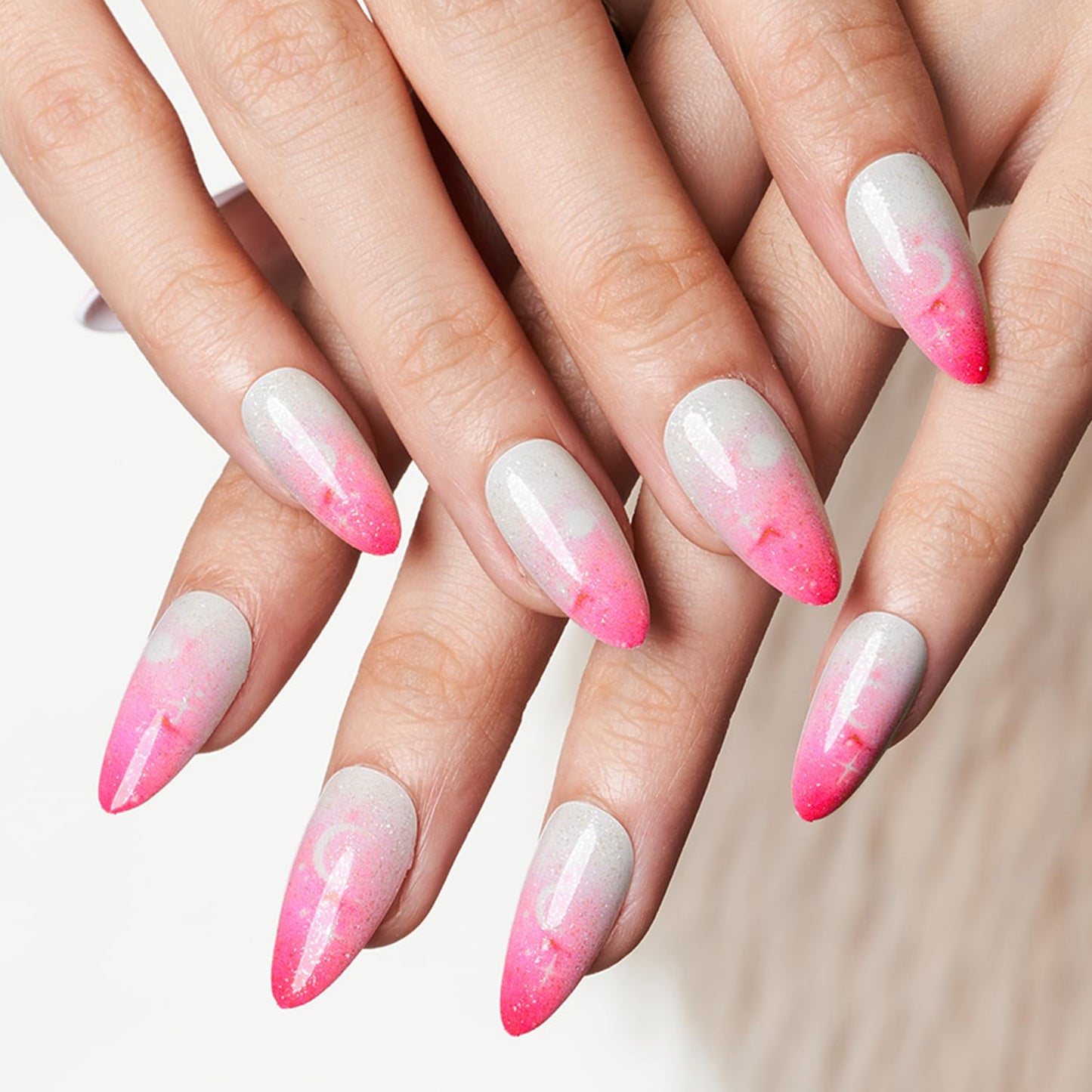 Rosy Veil – Pink Ombré Glossy Almond Press-On Nails