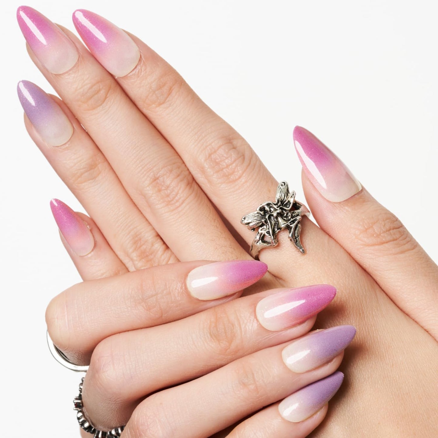Witchlight Bloom – Pink Lavender Ombré Almond Press-On Nails